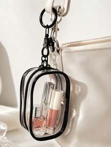 Mini Transparent PVC Storage Bag, Dual Zipper, Portable Hook Design, Clear Storage Pouch For Data Cables, Chargers, Lipsticks, Travel Accessories - Multicolor - View 3