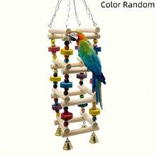 1pc Bird Swing Ladder Toy, Bird Rocking Exercise Climbing Hanging Ladder, Bird Toy, Bird Supplies, Wooden Parrot Hammock, Parrot Climbing Rack With Hanging Chain (Random Color Bell Beads Wooden Blocks) - Apricot - View 5