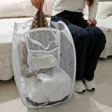 1pc Foldable Portable Mesh Laundry Basket, Home Dirty Clothes Storage Bin/Organizer, Toy And Miscellaneous Items Storage Rack, Bathroom Hanging Storage Basket - Multicolor - View 6