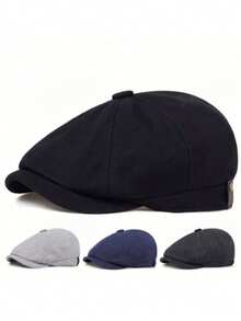 1pc Men's Solid Color Newsboy Cap, Fashionable Baseball Cap, Outdoor Casual Beret, Flat Cap, Suitable For Autumn/Winter Streetwear, Business, Party - Multicolor - View 6