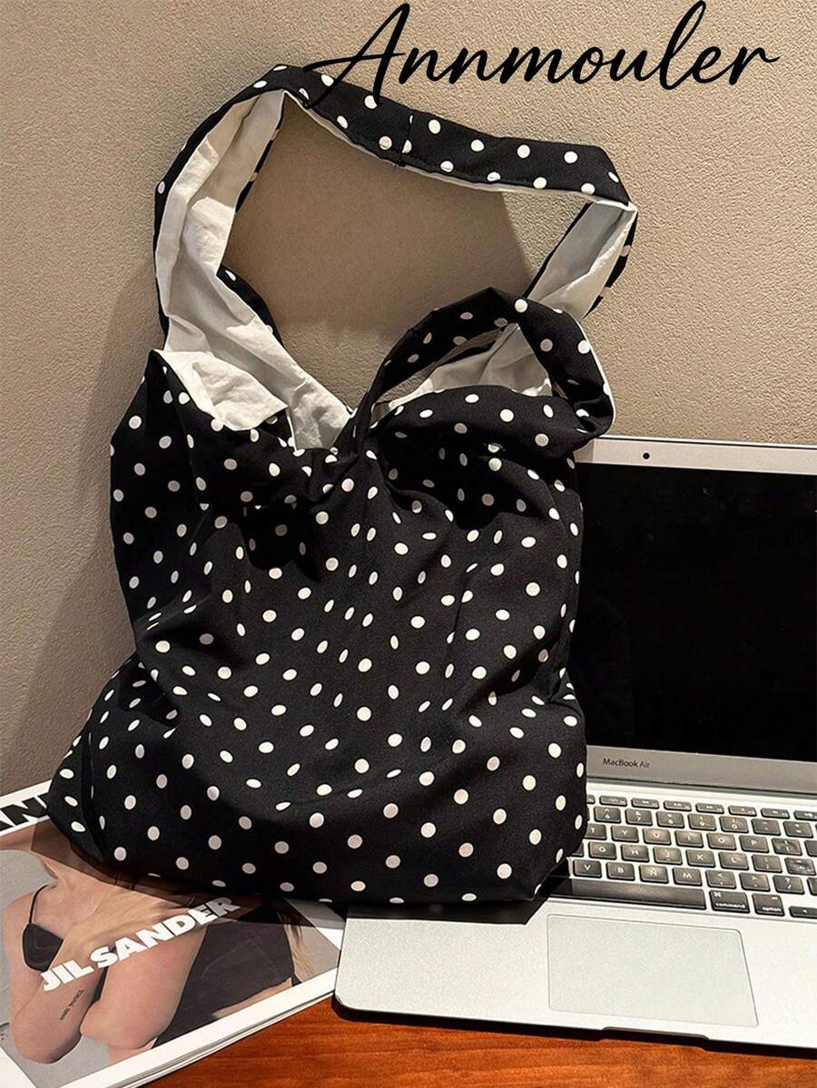 复古休闲波点布艺女士单肩包,新款时尚百搭实用大容量手提包,适合购物和日常使用 - 彩色 - 查看 1