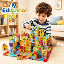 65pcs/132pcs/186pcs Bagged House Building Blocks Toy, Children Educational Stacking Blocks Toy, Suitable For Kids Aged 3+ Early Education Blocks, Boys & Girls Toys, High-Quality STEM Teaching Aids - Multicolor - View 1