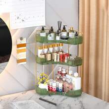 1pc 90-Degree 3-Tier Corner Shelf, U-Shape Opening Vanity Organizer, Large Capacity Makeup & Skincare Storage Rack with Gold Metal Frame for Bathroom Countertop, Space Saving. - Estante triangular para baño verde - Ver 3