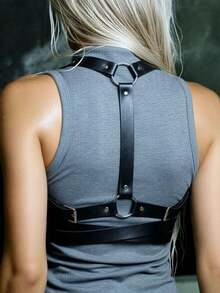 1pc Retro Body Harness For Women Black Cross Chest Strap Waist Belt O-Ring For Halloween Dark Angel Costume - Black - View 2