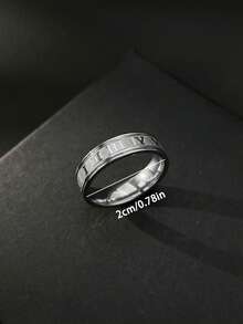 Minimalist Retro Men Ring, Polished Stainless Steel, Band With Roman Numeral Engraving, Jewelry For Men Daily Wear - Silver - View 2