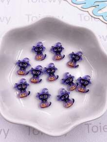 40pcs Mixed Resin Mini Colorful Halloween Ghost Pumpkin Bats Cats Skull Figurines Flatback Rhinestone Art DIY Charm Decor Clothing Scrapbook Crafts Ac - Random mixed - View 5