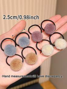 32pcs Autumn/Winter Fluffy Pom Pom Hair Ties For Girls, Soft Plush Ball Elastic Headbands, Morandi Color Hair Ropes For Girls, Suitable For Ponytail Daily Hair Accessories, Gift For Girls, Children's Hair Accessories - Multicolor - View 3