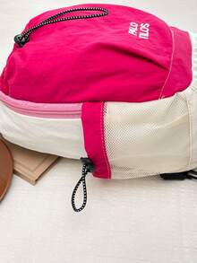 Contrast Color Drawstring Nylon Backpack, Lightweight Minimalist Large Capacity Casual Bag, Portable Small Backpack For Outdoor Short Trips - Multicolor - View 7
