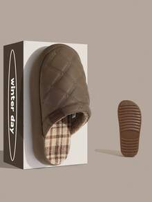 Men's Thick Sole Down-Filled Thermal Lined Closed Toe Slippers For Indoor And Outdoor Winter Wear - Brown - View 4
