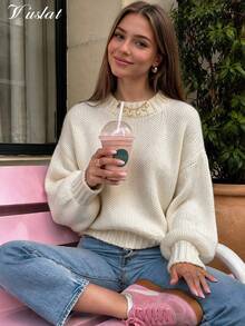 Vuslat Sweater Pullover Wanita Elegan Musim Gugur untuk Sehari-hari, Pesta, dan Halloween - Putih - View 1