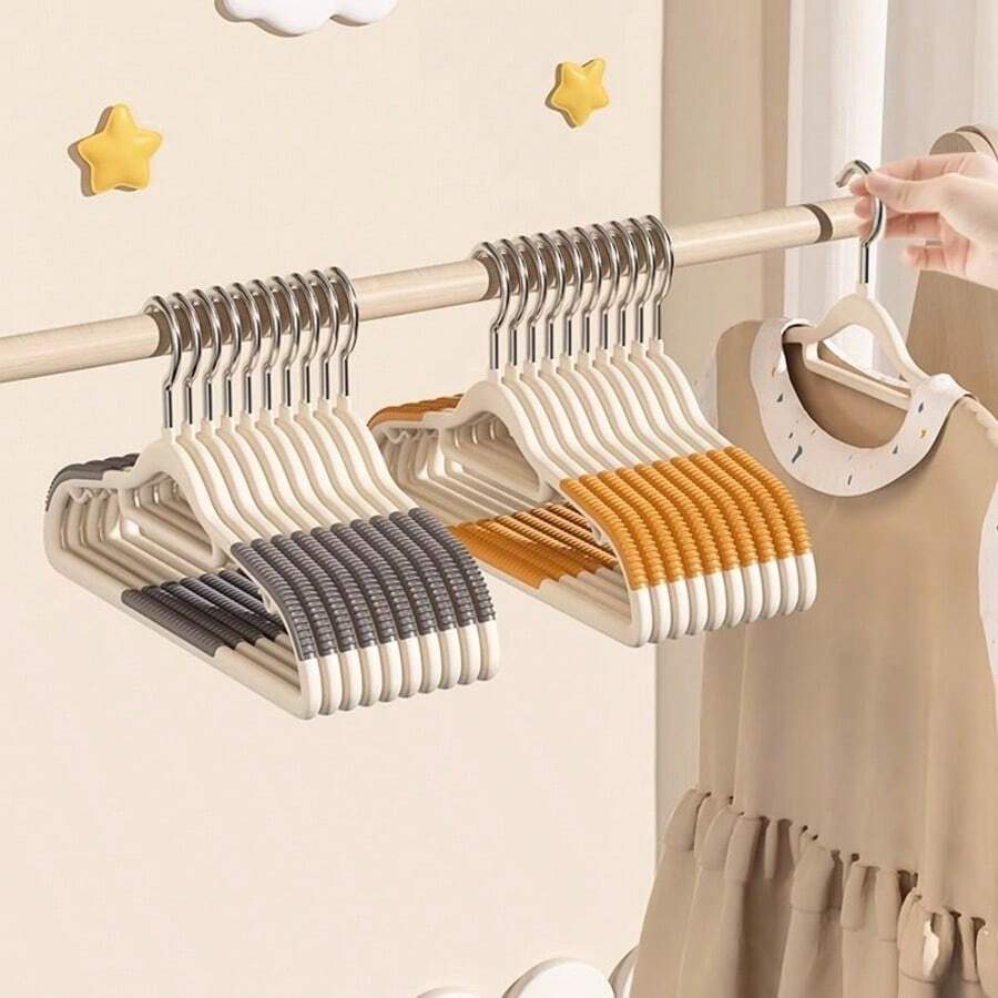 10pcs Wide‑Shoulder Thick Non-Slip Traceless Clothes Hangers, Wet & Dry Dual‑Use Non‑Slip Hangers, 360° Swivel Hook, Space‑Saving Closet - Multicolor - View 1