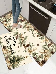1/2pcs Christmas Floor Mat, Christmas Tree Pattern Merry Christmas Kitchen Rug, Winter Home Decor Low-Key Kitchen Carpet, Christmas Holiday Gift! - Multicolor - View 8