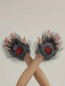 Midnight Gothic Wolf Faux Gloves, Luxury Plush Dress Gloves For Halloween Cosplay, Christmas Party And Evening Ball - Multicolor - View 2