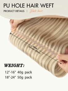 Invisible Hole PU Hair Weft Real Human Hair Remy Weft Human Hair Color 1b Nature Black Straight Human Hair Bundles Inject PU Hole Weft Human Hair Extensions Festival Concert Accessories Summer Autumn Travel Holiday Essentials - S18/613 - View 7