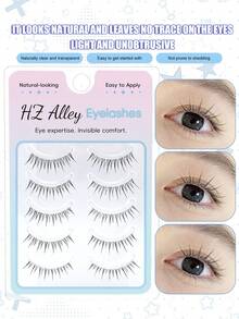 5 Pairs Japanese Manga Style Pointed Tail Transparent Invisible Stem False Eyelashes, Natural Sweet Fresh Soft Lightweight Realistic Lashes For Dating Travel Portable Pack - Black - View 2