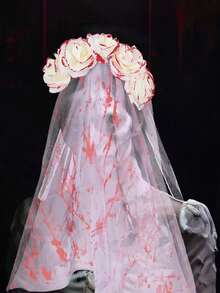 1pc Halloween Ghost Bride Bloody Rose Veil, Dark Style Floral Headpiece, Suitable For Halloween, Gothic Style, Holiday Party, Ball, Photo Prop - Multicolor - View 3