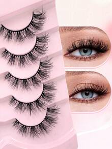 ENCHUW 5 Pairs False Eyelashes Natural Look Fluffy Wispy Fake Eyelashes Strip Eye Lashes Fake Eyelashes Curling Lashes - Black - View 4