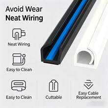 PVC Self-Adhesive Semi-Enclosed Cable Raceway, Wall Wire Concealer, Slim Cable Management Channel, Wire Concealment Organizer For Desk, TV, Home Office, Available In White, Black, Gray, 6.5ft Long - Multicolor - View 5
