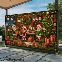 1 Piece Of 2D Flat Banner Background Cloth, Christmas Elf Studio, Outdoor Decoration For Large-Scale Festivals Is Easy To Hang, Suitable For Room And Garden Decoration, Without Electricity, Suitable For Many Occasions And Festivals. - 1 - View 5