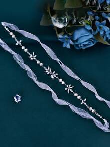 1pc Simple Wedding Belt Accessories Bridal Pearl Rhinestone Wedding Gown Bride Girls Accessories Sashes - Silver - View 6
