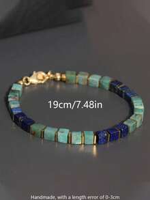 1PC Natural Lapis Lazuli Phoenix Stone Men's Bracelet, 4mm Square Beads, Metal Clasp, Daily Gift For Family & Friends. - Multicolor - View 3