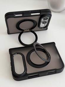 1PC Business Matte Clear PC Magnetic Phone Case + 360 Ring Holder Kickstand Compatible With IPhone 18 Fold Ultra Metal Electroplated Camera Protection - Black - View 1