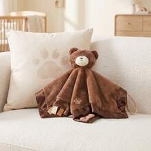 1PC Plush Bunny & Bear Security Blanket With Pink Silicone Teether & Pacifier Loop, Soft Satin Trim Sensory Tag Blanket For Newborn Infants - Camel - View 13