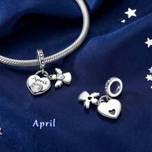 1pc Silver Plated Birthstone Angel Month Beaded Pendant Suitable For Bracelet Necklace DIY Jewelry Making Birthday Gift - Silver - View 5