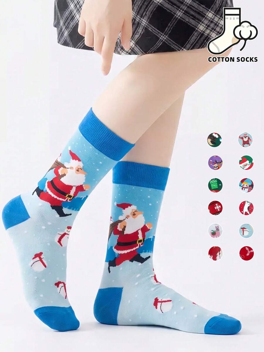 1/3/5 Pairs Christmas Pattern Socks, Cute Unisex Christmas Socks, Warm Winter Socks, Holiday Gift Socks - Multicolor - View 1