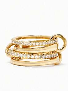 1pc Rhinestone Sparkling Cubic Zirconia Interlocking Ring, Unisex, Suitable For Daily Wear Or Party Accessory, High-Quality Exquisite Jewelry, Perfect Gift - Gold - View 4