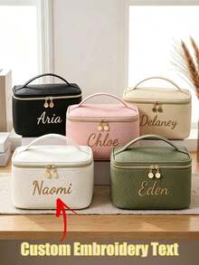 1pc Personalized Embroidered Jewelry Storage Bag, Travel Makeup Bag, Customized Name Cosmetic Box, Large Capacity Toiletry Organizer, Women's Gift, Bridesmaid Gift, Christmas Gift, Valentine's Day Gift - Multicolor - View 1