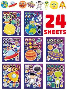 Outer Space Educational Puzzle Sticker Sheets, Parent-Child Interactive Make A Face DIY Craft Decals For Happy Birthday Party Decoration, Solar System Theme Favors, Festive Celebration Games Supplies Kits Sets Box Packages Goodie Bags Stuffers Pack - Multicolor - View 13
