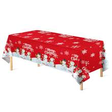 1-Piece/3 PiecesChristmas Disposable Rectangular Tablecloth – Red Tablecloth With 'Merry Christmas', Snowhouse, Santa Claus, Snowman And Christmas Tree Designs, Perfect For Holiday Season And New Year Parties, 54 X 108 Inches - Red - View 8