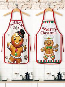 2Pcs Christmas Gingerbread Man Kitchen Apron, Merry Christmas Chef Cookie Printed Adjustable Cooking Apron, Xmas Holiday Kitchen Decor Christmas Gift - Multicolor - View 2