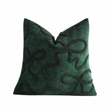 1件裝蝴蝶結刺繡抱枕套，拉鍊式裝飾枕套，美感可愛設計，適用於沙發、床鋪，居家裝飾、房間佈置，野花圖案（不含枕芯） - 墨綠色 - 查看 6