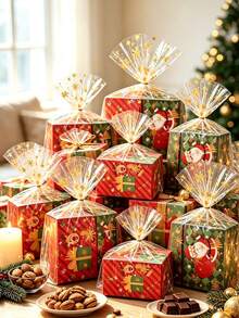 10pcs Transparent Christmas Cellophane Gift Bags Featuring Snowflake, Star, And Christmas Tree Patterns; Suitable For Christmas Gift Wrapping, Christmas Party Supplies, And Festive Home Decor. - Multicolor - View 9