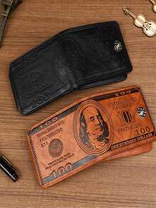 Vintage Style Men's Faux Leather Portable Short Wallet, Unique Dollar Bill Pattern Design, Bi-Fold, Ultra-Thin Multi-Card Slot Card Holder, Fashionable & Practical, Suitable For Both Men And Women, Ideal For Daily Use, Perfect Gift Choice For Friends And Family On Holidays - Multicolor - View 2