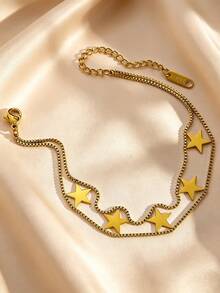 Wavy Snake Chain Choker,304 Stainless Steel Star Camellia Rhinestone Flower Necklace Women Stackable Jewelry - Yellow Gold - View 13