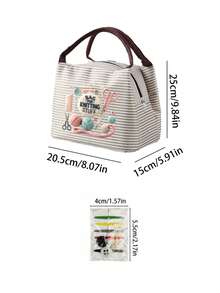 Printed With Yarn, Scissors And Knitting Needles, This Handbag Can Store Sewing Tools, Cosmetics And Small Personal Items. Multiple Fresh Striped Color Combinations, Suitable For Handmade Enthusiasts And Commuters, Artistic Handmade Healing Style, Perfect As A Practical Creative Gift For Girls Who Love Knitting And Sewing - Multicolor - View 11