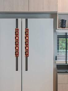 2 Buah Sarung Pelindung Gagang Kulkas Pintu Ganda Motif Kepingan Salju Natal dan Pelindung Anti Debu untuk Gagang Pintu Dekoratif Furnitur - View 3