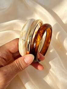 3pcs Set Fashionable Vintage Thick Multicolor Acrylic Bracelet Set, Suitable For Women, Daily Wear, Gift For Friends And Family - Multicolor - View 1