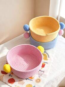 1pc Handmade Cotton Rope Woven Storage Baskets, Soft Texture, Macaron Pastel Color, Braided Weave Pattern, All Season, Minimalist Nordic Style, For Adults, Desktop, Bedroom, Home Tabletop Organizer For Cosmetics, Sundries & Toys - Multicolor - View 10