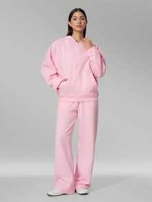 MFVIM Women's Autumn/Winter New Long Sweatshirt + Long Sweatpants 2pcs Sports Casual Versatile Set - Baby Pink - View 6
