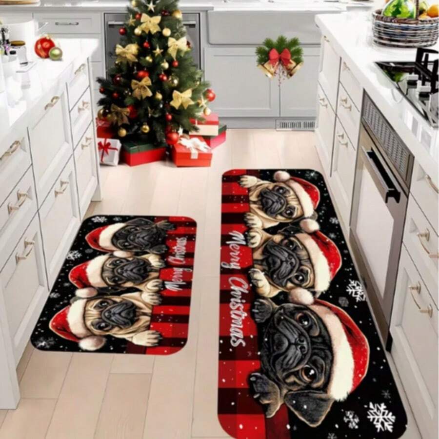 1 pc Karpet Persegi Panjang Anjing Pug Natal, Gaya Natal, Festival Natal, Keset Lantai Dekoratif, Keset Pintu Masuk, Keset Pintu, Karpet Kecil, Keset Selamat Datang, Karpet Dapur, Dekorasi Rumah, Keset Pintu Depan, Karpet Area Kecil, Karpet Area - MultiWarna - View 1
