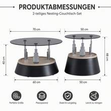 Set Of 2 Coffee Tables With Glass Top - Modern Stackable Design For Living Room, Tempered Glass, Metal Frame, Space-Saving, Approx. - Black + Glass+Metal - View 8