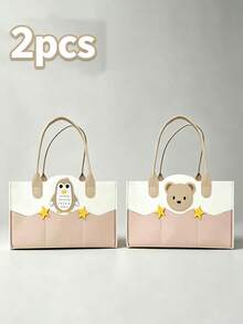 2/1pc One-Piece Felt Diaper Bag, Cartoon Design Outdoor Baby Travel Storage Bag, Can Hold Diapers, Bottles, Milk Boxes, Wet Wipes, Etc. - Multicolor - View 12