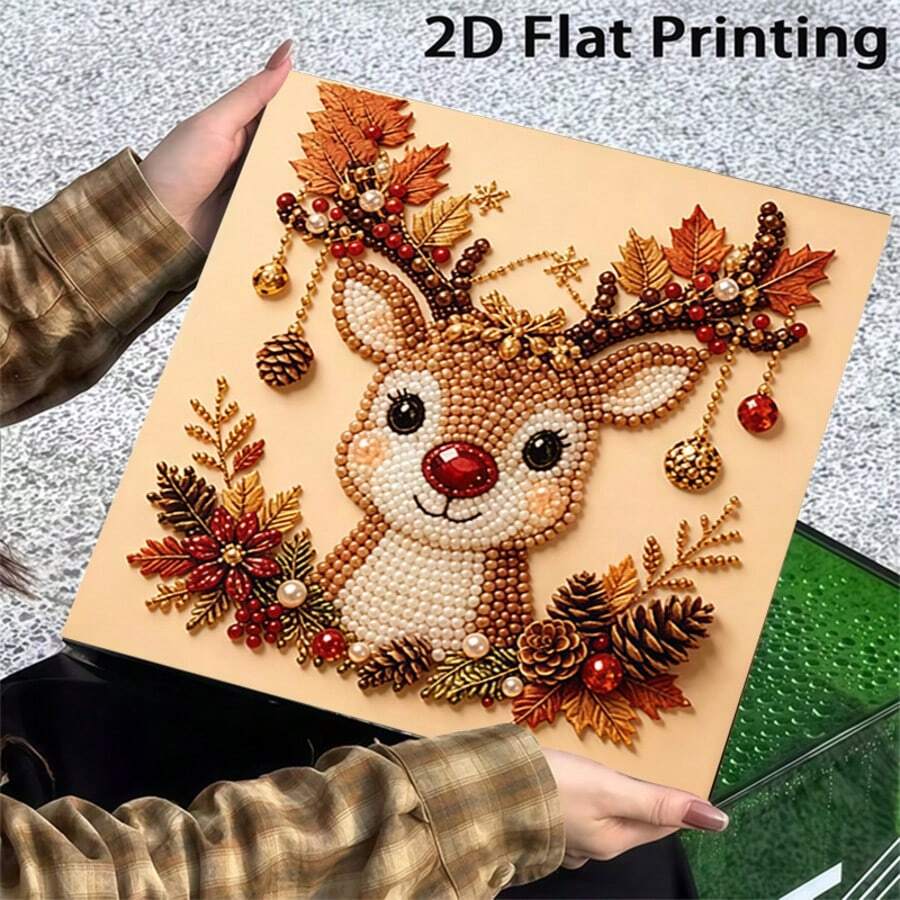 New Pearl Painting Christmas Reindeer Pattern Design Home Wall Decor Art Kit Creative Handmade Art Lover Holiday Gift Christmas Theme Diamond Painting Set