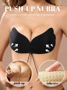 Plus Size 1-2pcs Invisible Self-Adhesive Push-Up Bra, Drawstring Backless Deep V Bra, Lifting Shaping, Full Bust Cleavage - Multicolor - View 2