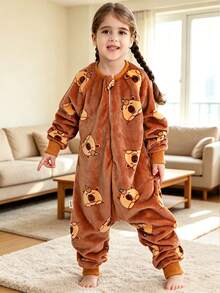 1Pc Cartoon Love,Animal Flannel Long Sleeve Zipper,Cute,Comfortable And Neutral Baby Product,Suitable For Daily Use In Autumn And Winter,Birthday Gift - Multicolor - View 6