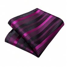 Black Rose Red Striped Plaid Men's Tie Set, 4-Piece Set Including Pocket Square, Cufflinks, Silver Tie Clip, Suitable For Annual Meeting And Party - Purple - View 5